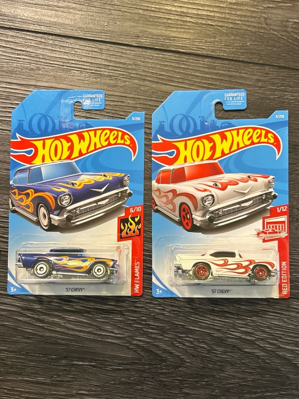 Hot Wheels '57 Chevy HW Flames & Red Edition Set of 2